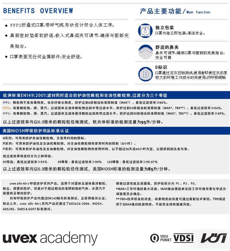優(yōu)唯斯（UVEX）3200摺疊式防塵口罩
