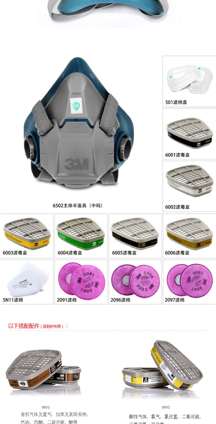 3M 6502QL 快扣矽膠半面型防護(hù)面罩