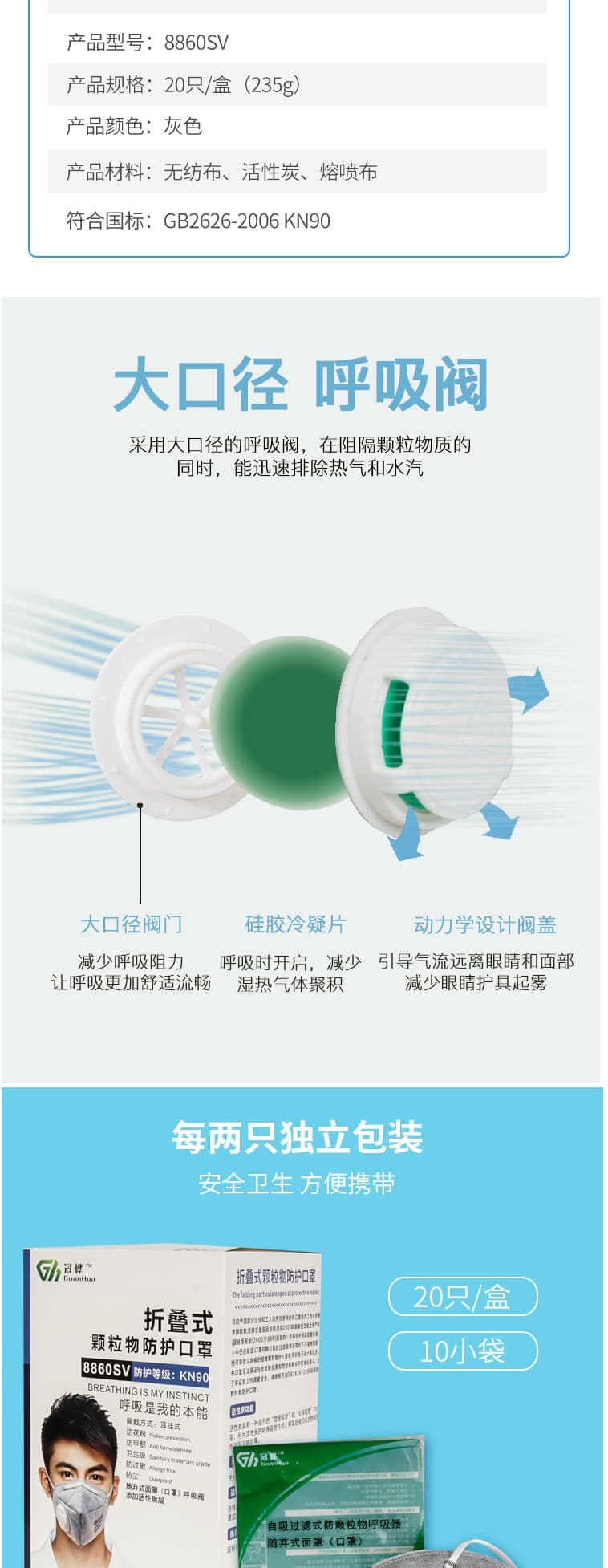 冠樺 M-8860SV摺疊式活性炭帶閥KN90口罩